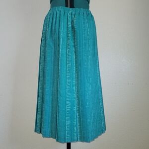 Vintage Leslie Fay Pleated Blue Teal Knee Lenght Elastic Skirt Size 16